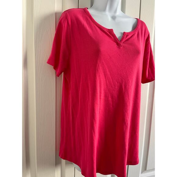 By Chico’s Notched Neck Cotton Short Sleeve Tee size 8-10 regular Tall (2) Pink - Picture 3 of 6